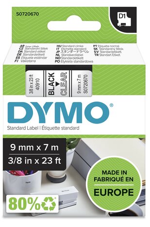 Dymo D1 tape S0720670 zwart op transparant 9mm