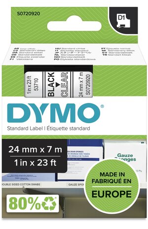 Dymo D1 tape S0720920 zwart op transparant 24mm