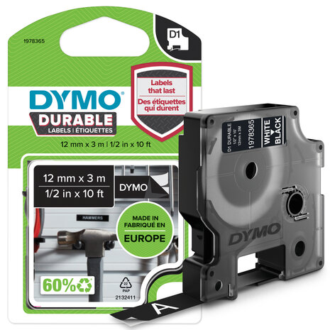 Dymo D1 wit op zwart 12mm 1978365