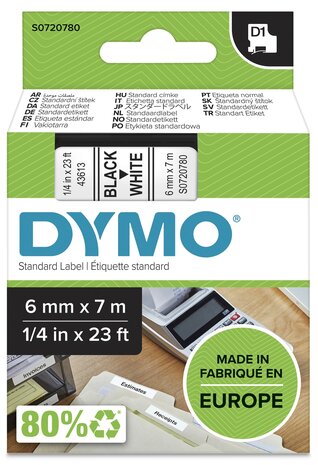 Dymo D1 tape S0720780 zwart op wit 6mm