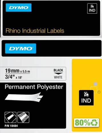 Rhino polyester tape 18484 zwart op wit