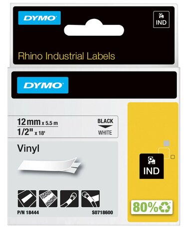 Rhino vinyl tape 18444 zwart op wit