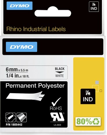 Rhino tape 1805442 zwart op wit polyester