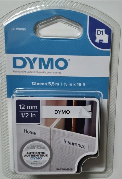 16959 Dymo D1 Perm. Polyester tape 12mm Zwart op Wit