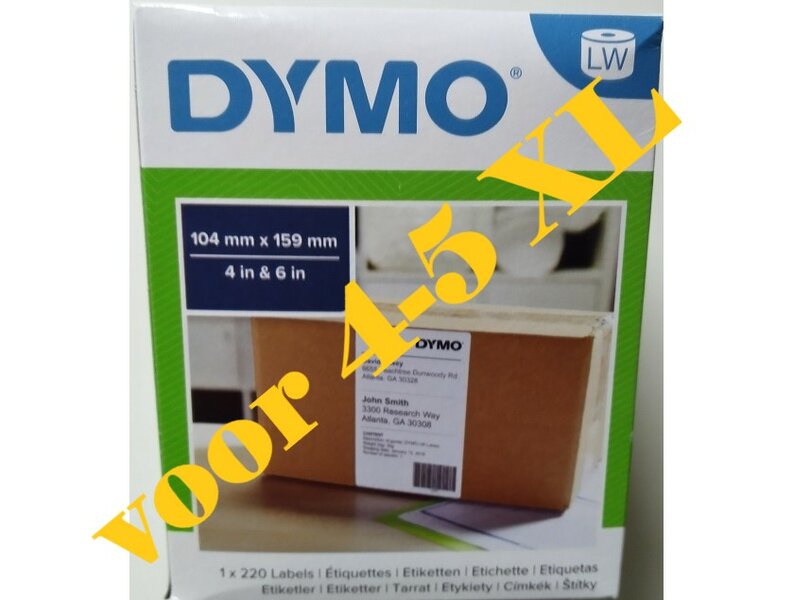 0904980 Dymo Pakket/verzend etiket 104X159 &aacute;220 stuks voor 4-5 XL