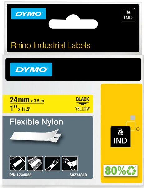 Rhino vinyl tape 1734525 zwart op geel nylon