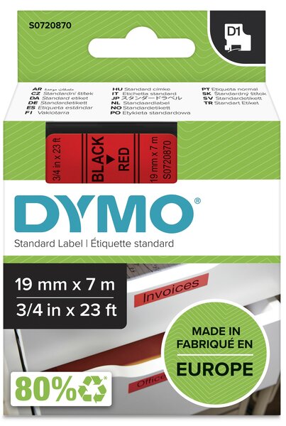 Dymo D1 tape S0720870 zwart op rood 19mm