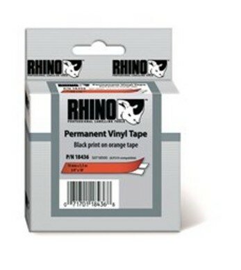 18435 Rhino Vinyl tape 12mm Zwart op Oranje