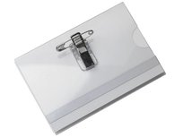 Badge / houder Clips met speld 60 X 90mm en blanco kaartjes 50 stuks Badge / houder Clips met speld 60 X 90mm en blanco kaartjes 50 stuks