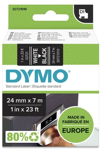 53721 Dymo D1 tape 24mm Wit op Zwart