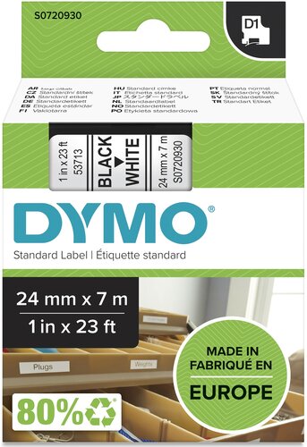 53713 Dymo D1 tape 24mm Zwart op Wit 