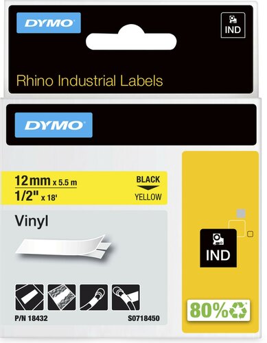 18432 Rhino Vinyl tape 12mm Zwart op Geel