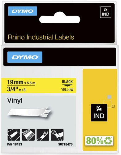 18433 Rhino Vinyl tape 19mm Zwart op Geel