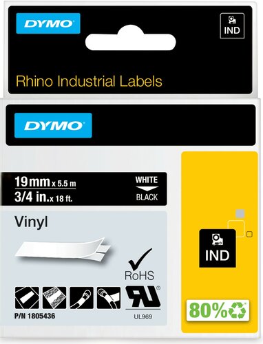 1805436 Rhino Vinyl tape 19mm Wit op Zwart
