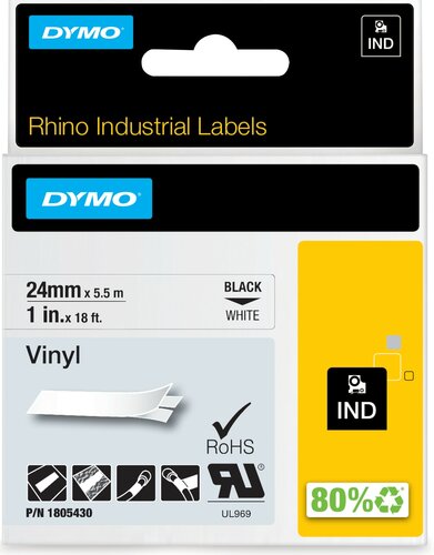 1805430 Rhino Vinyl tape 24mm Zwart op Wit